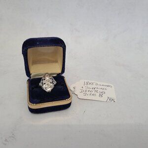 Antique 18K White Gold Art Deco Shield Ring with Diamonds and Sapphires